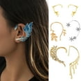 thumbnail image 2 of Honrane Ear Clip 3D Fish Tail Rhinestone Inlaid Fashion Jewelry Blue Painted Elf Ear Cuffs Alloy Piercing Earrings Birthday Gift, 2 of 8