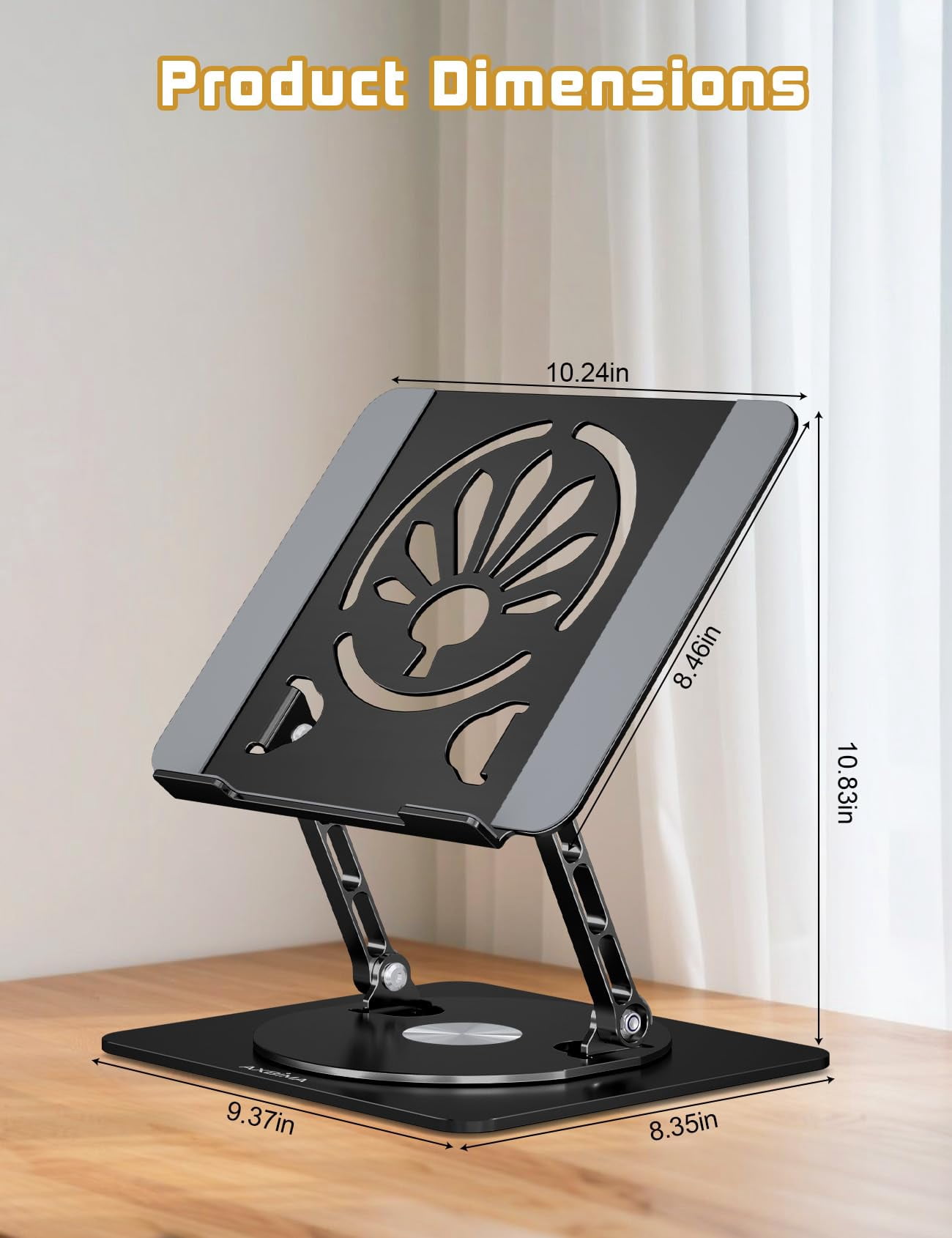 Adjustable Laptop Stand For Desk-360° Rotating Base Aluminum Riser Computer Office Home Macbook Pro/air Up To 16'' Black