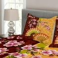 thumbnail image 3 of Ambesonne Floral Quilted Bedspread Set 3 Pcs, Sakura Blossoms, King Size, Pale Pink Marigold, 3 of 4
