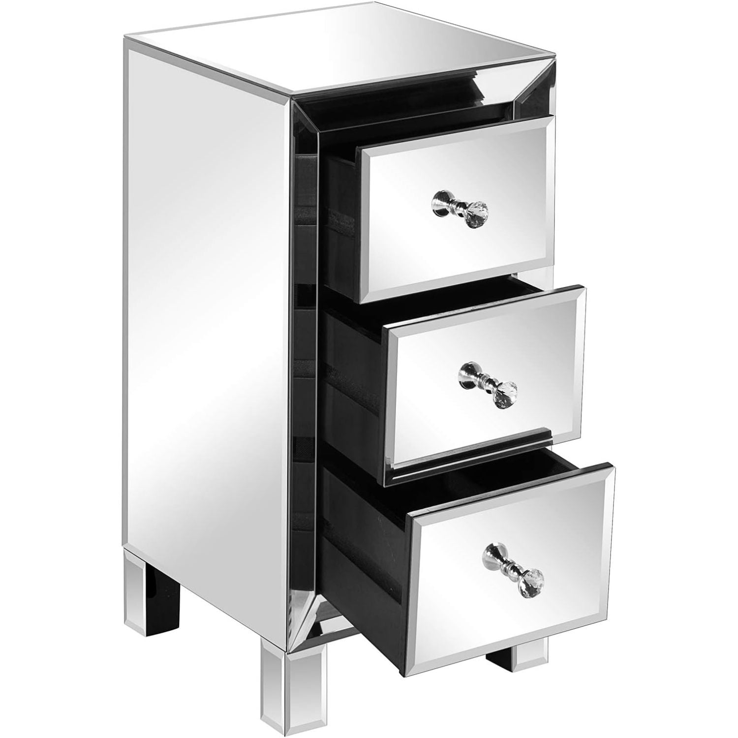 HElectQRIN Mirrored Nightstand with 3Drawers Silver Side End Table