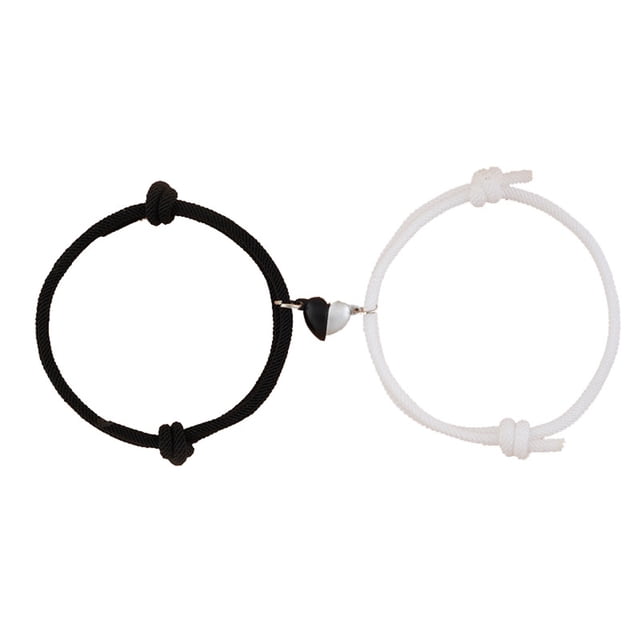 par de pulseras magnéticas para parejas, ajustables, con forma de corazón, de atracción mutua, con campana y cuerda, para parejas, color negro y blanco.