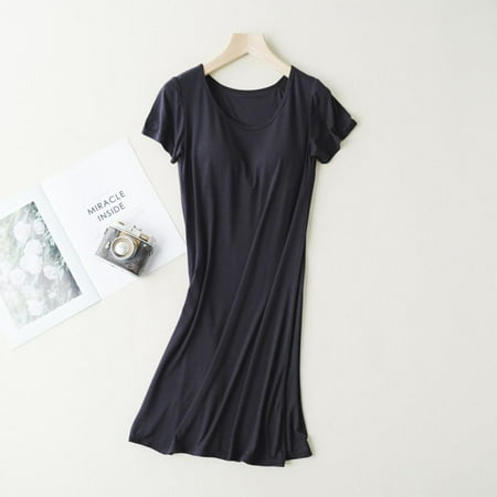 

Women s Nightshirt with Chest Pad Short Sleeve Nightgown V-Neck Sleepwear Pajama Dress