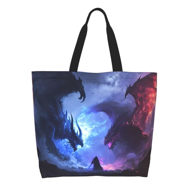 Easygdp Red And Blue Fire Dragon Bolsas Tote para Mujer, Bolsos de Hombro para Viaje, Bolsos de Mano de Gran Capacidad para Compras y Trabajo