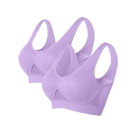 Baikeli Daily Deals of The Day Prime Today only 2 Pc Woman S Comfort Plus Size Sport Bras Mesh Breathable Underwear Wide Strap Wireless Bras Full-Coverage Daily Bras Bras for Women