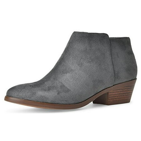 

Soda Western Ankle Boot- Cowgirl Low Heel Closed Toe Casual Bootie Grey 5.5