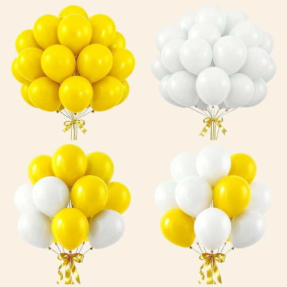 Globos de látex JKGOO de 10 pulgadas, amarillos y blancos (80 unidades)
