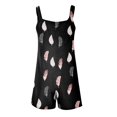 thumbnail image 5 of Summer Romper for Women Casual Feather Print Tank Top Short Jumpsuit with Pocket Loose Tie Shoulder Wide Leg Overalls, Black, XL, 5 of 5