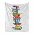 thumbnail image 1 of Tea Soft Flannel Fleece Throw Blanket, Pattern of Ornate Old Fashioned Tea Cups with Geometric Polka Dots and Flower Motifs, Cozy Plush for Indoor and Outdoor Use, 50" x 70", Multicolor, by Ambesonne, 1 of 6