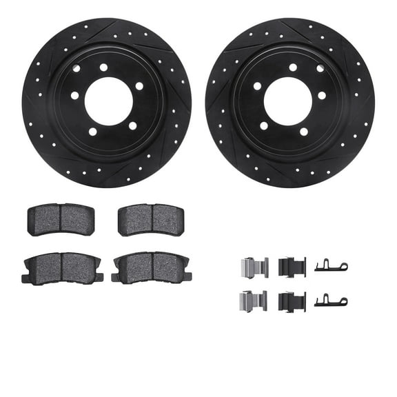 Dynamic Friction Company Rear Brake Rotors-Drilled and Slotted-Black with 5000 Advanced Brake Pads includes Hardware 8512-39027