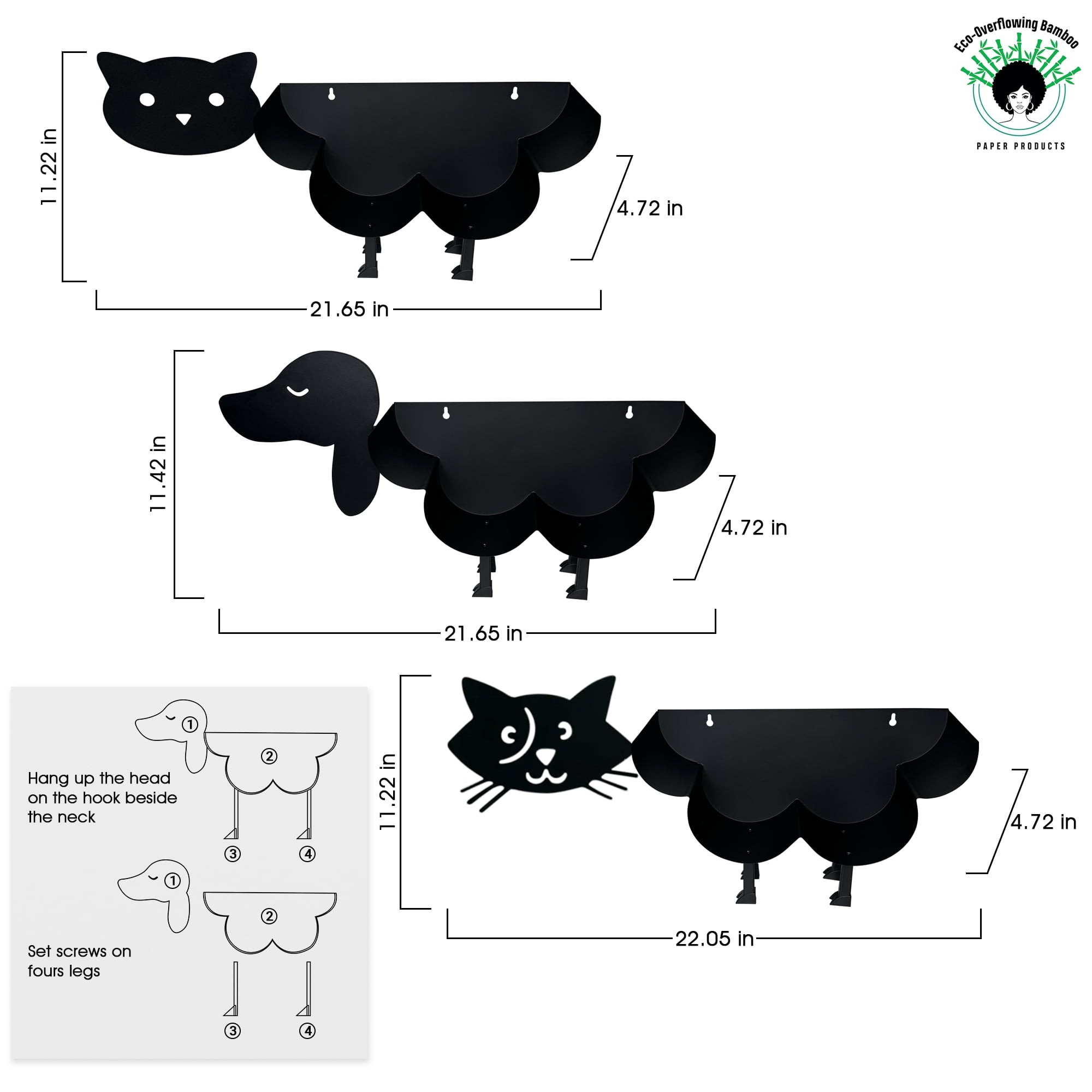 Eco-Overflowing Bamboo PP Rustproof Matte Black Finish Toilet Paper Holders, 6 Count