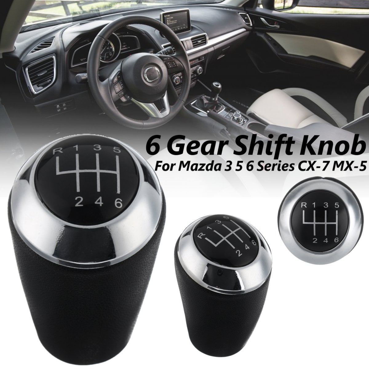6 Speed Chrome Gear Stick Shift Knob For Mazda 3 BK BL CW 6 5 3 Series