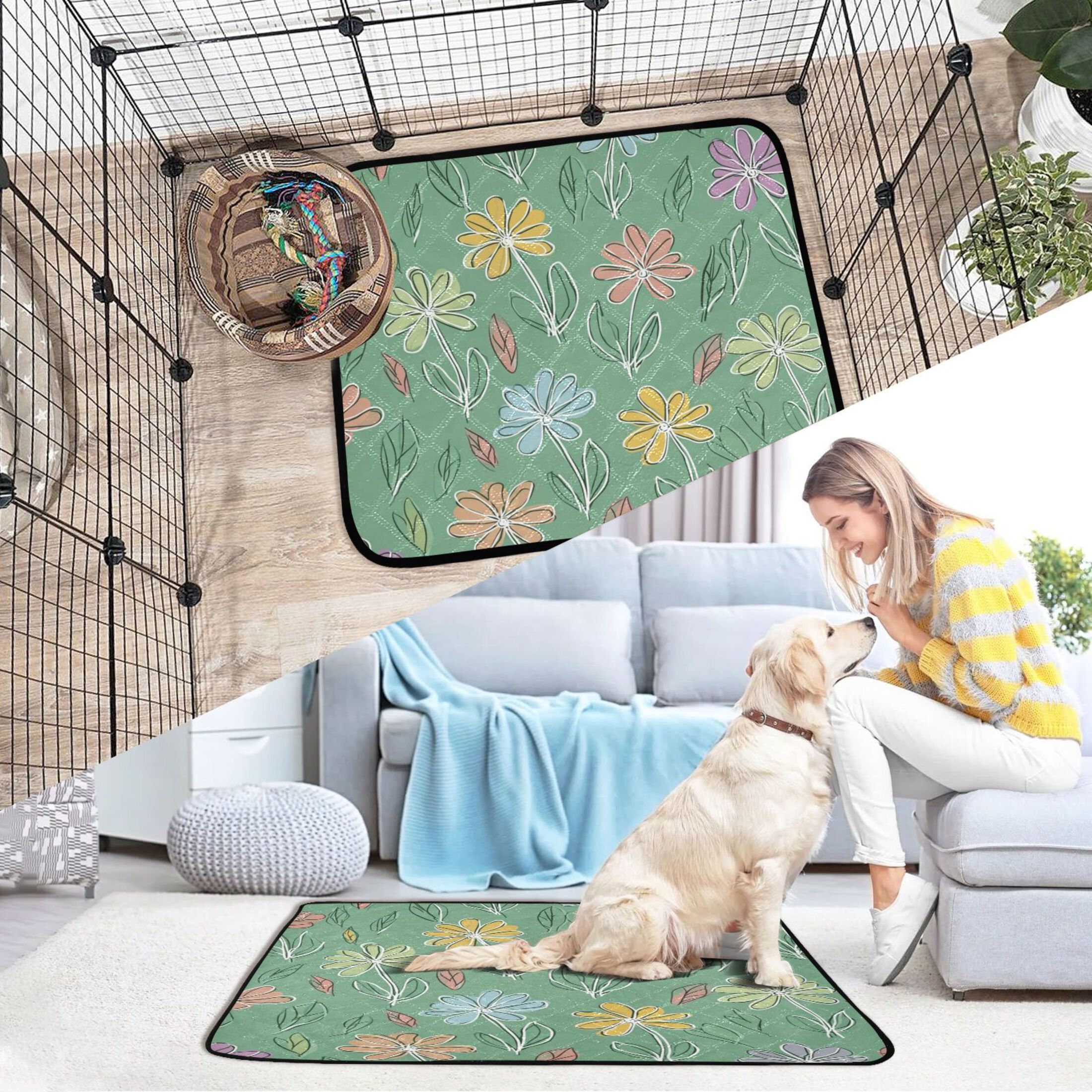 IAUYY Washable Pee Pads for Dogs Smallx3 Absorbent and Leak-Proof Non-Slip Reusable Puppy Pee Pads for Dogs Applicable to Playpen Potty Crate Blue and Beige Tones
