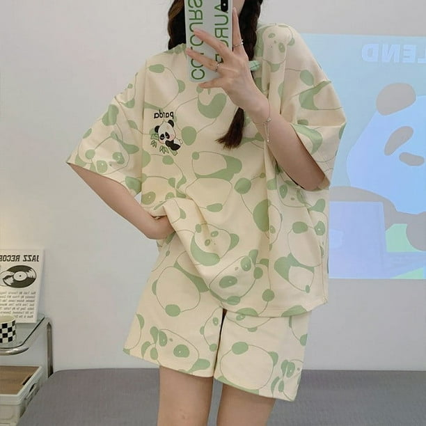 Summer women's pajamas and short sleeved shorts set cartoon cute
