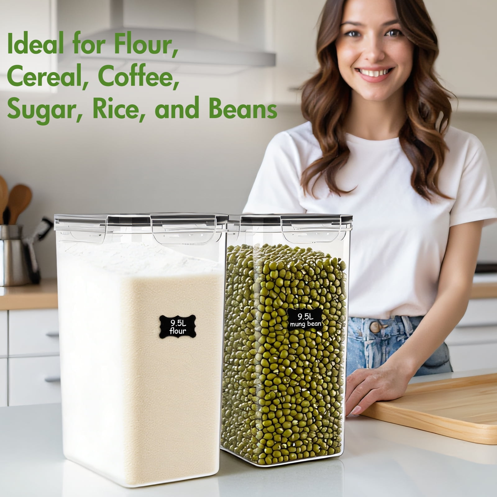 9.5L/321oz Cereal Flour Storage, 2 Pcs Large Food Storage Containers Airtight Pantry Storage Canisters for Flour, Sugar