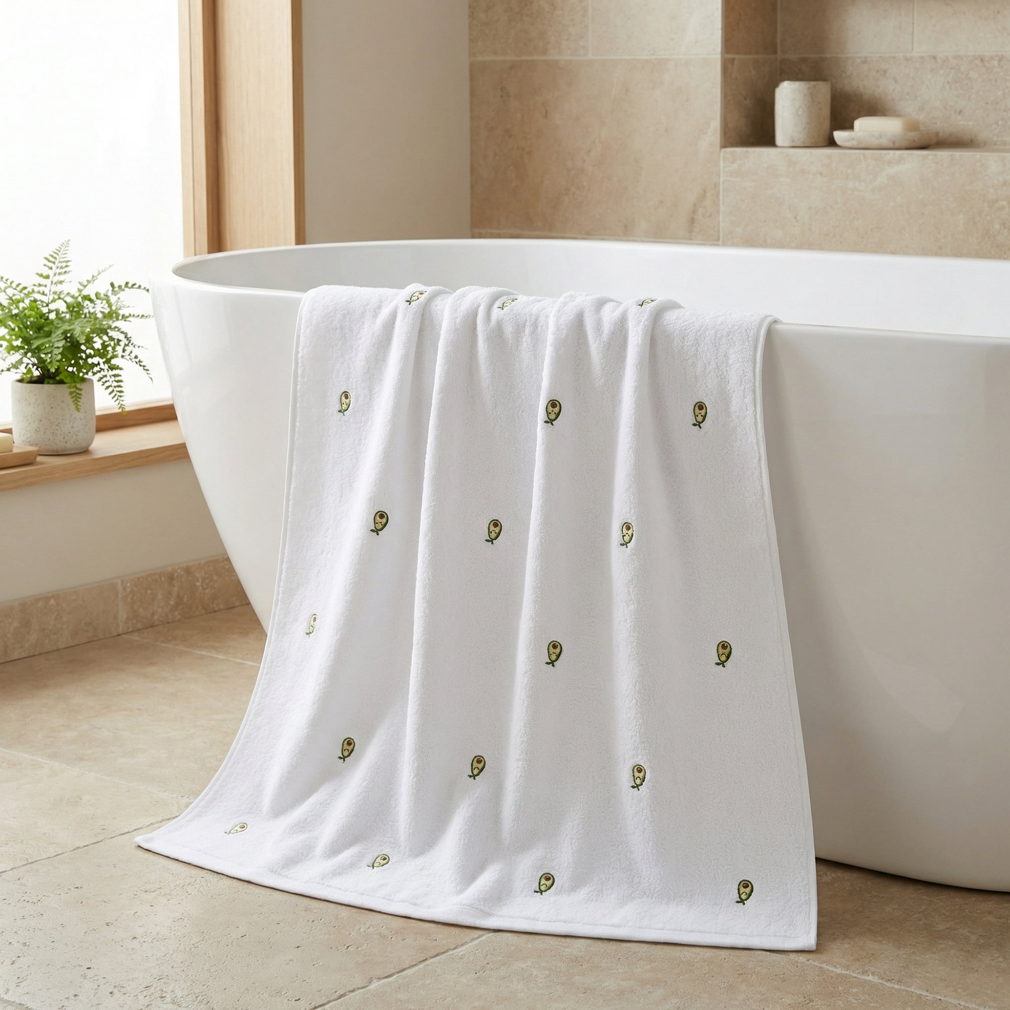 Unique Bargains Absorbent Cotton Bath Towel 2 Pack Avocado White/Banana Yellow 55"x28"