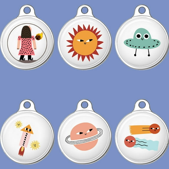 Case for Airtag, Cute Cartoon TPU Clear Protective Airtags Holder Case Cover Skin Anti Scratch with Keyring Keychain, Key Pet Wallet Bluetooth Finder Locator (Pink Planet)