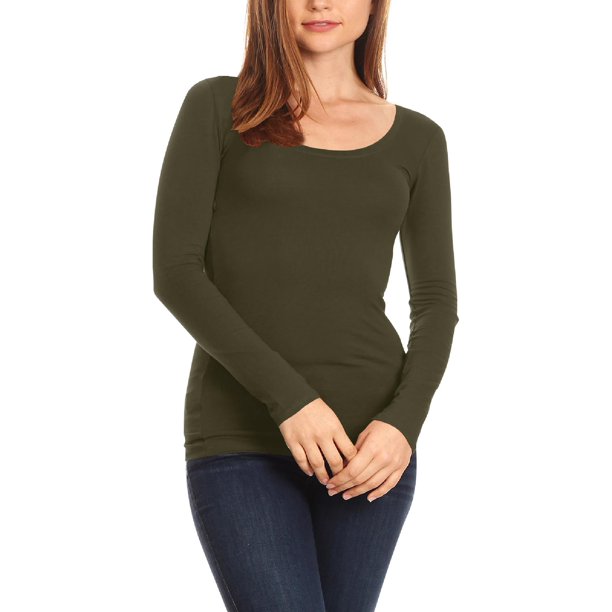 Womens Solid Basic Lightweight Waist Length Fitted Long Sleeve Tunic Top - Walmartcom