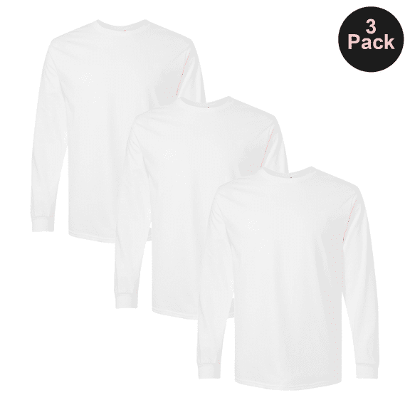Gildan Ultra Cotton Long Sleeve T-Shirt for Men, Comfortable Classic Fit Blank White Tee 3-Pack, S