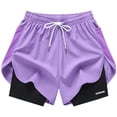 thumbnail image 4 of YueHuiYing Women's Athletic Running Shorts: High-Waisted Workout Casual Gym Sweat Shorts with Mesh Lining Comfortable and Zipper Pockets Purple XS, 4 of 8