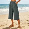 thumbnail image 2 of Lumtrix Cotton Linen Capri Pants for Women Wide Leg High Waisted Casual Lounge Pant Summer Flowy Capris with Pockets Dark Gray M, 2 of 8