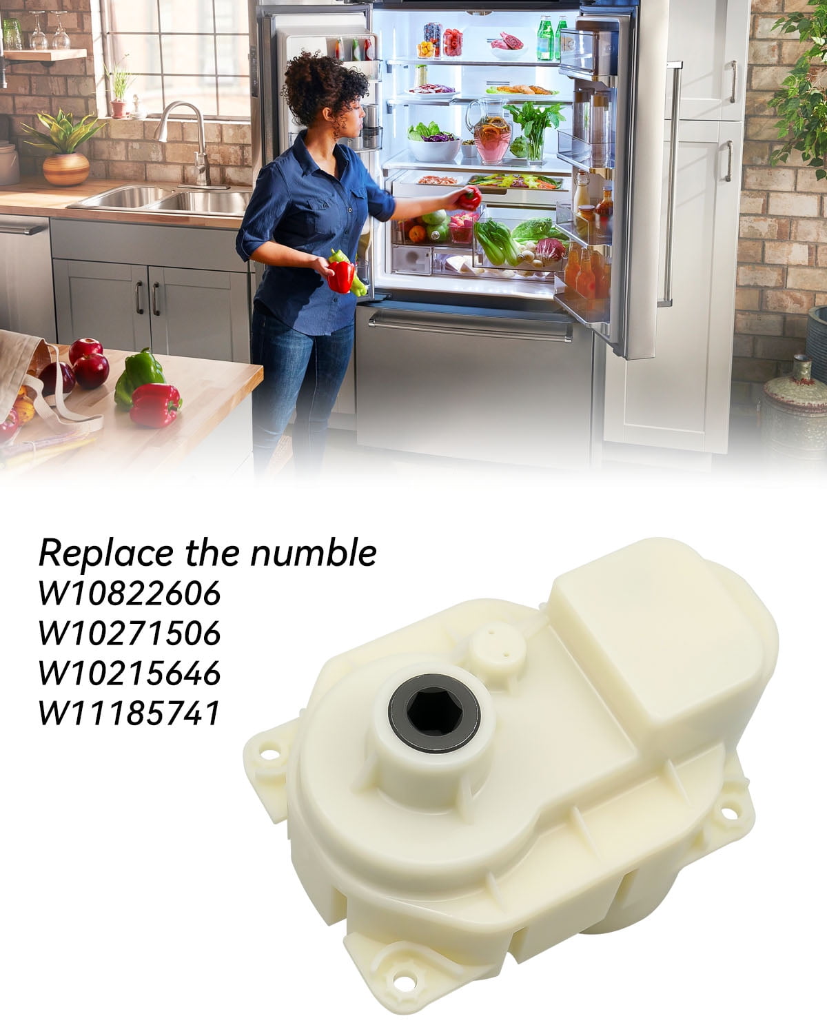 OCHIKI W10822606 Auger Motor Fits for Kenmore Whirlpool 7MF2976 106454 106460 MCD2358 MFT2574 Fridge Ice Crusher Motor Replace W10271506 W10215646