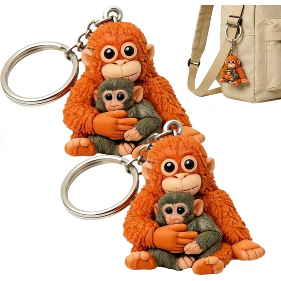 Punch The Monkey Keychain, 2D Cute Monkey Holding Plush Toy Hanging Keychain for Backpack Purse Car Keys Gift
