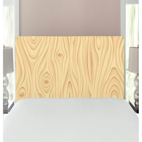 Beige Headboard, Wooden Texture Pattern Grains of Wood Natural Tree Growth Lines of Nature Organic Theme, Upholstered Decorative Metal Bed Headboard with Memory Foam, Twin Size, Cream, by Ambesonne