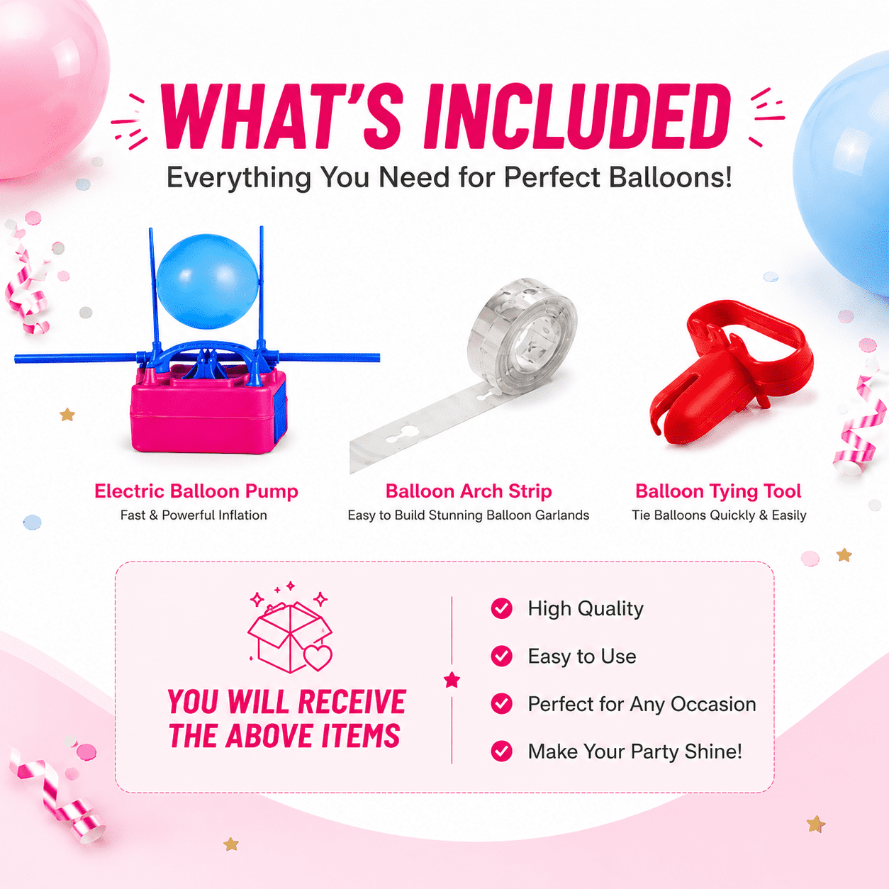 Party Zealot All-in-One Electric Balloon Pump with Sizer Tie and