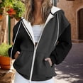 thumbnail image 2 of ManxiVoo Oversized Track Jacket with Zipper for Women Casual Long Sleeve Pocket Sweatshirt Fall Fashion Hooded Top L Size Black, 2 of 7