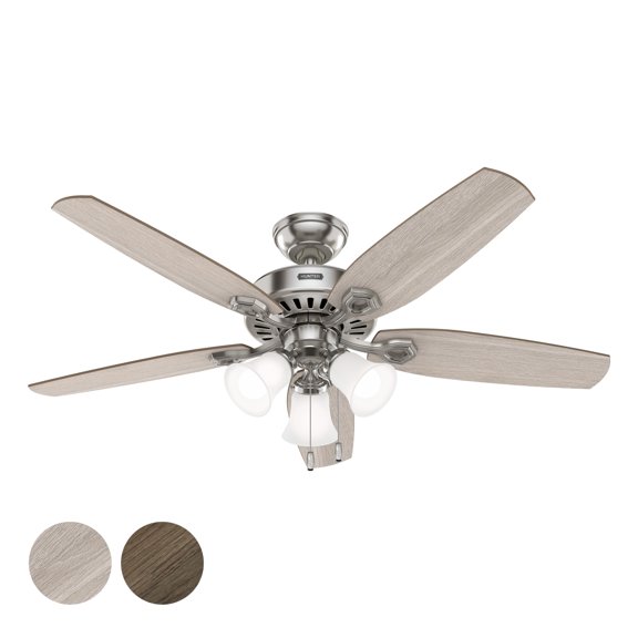 Restored Hunter Fan 52 inch Brushed Nickel Indoor Ceiling Fan with Lights and Pull Chain for Bedroom, Living Room/Family Room, Dining Room, Kitchen, Office (Refurbished)
