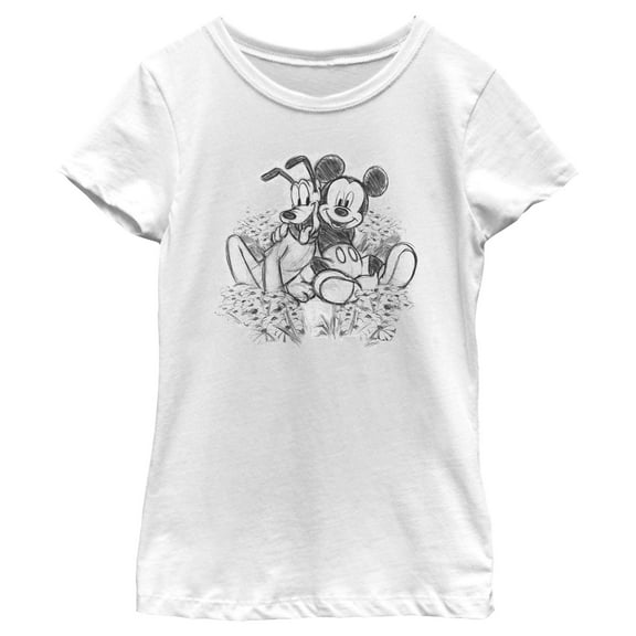 Girl's Mickey & Friends Best Friends Sketch Graphic Tee White Medium