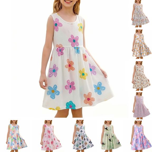 Afuyipoi Girls Sleeveless Dress Size 1-11Y Panda Printed Summer Cotton Loose A-Line Sundress for Kids Beach Vacation Multicolor Size 2T