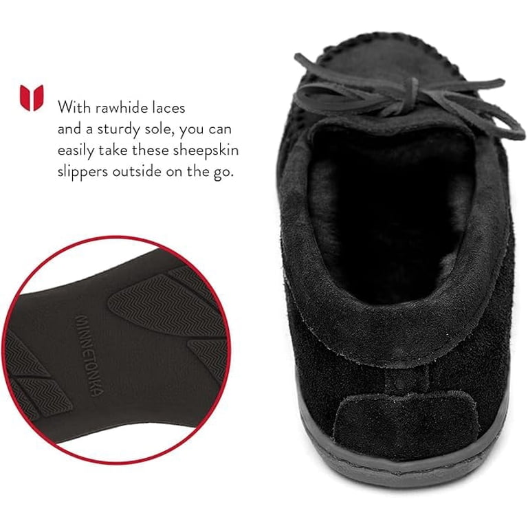 Minnetonka Womens Sheepskin Hardsole Moccasin, Black, Size 8  display picture 3