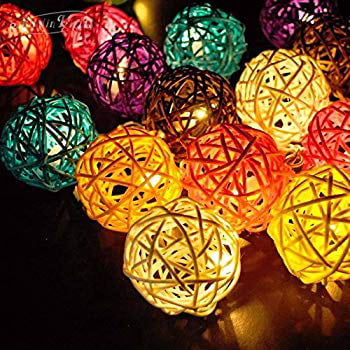 MoKo String Lights Warm White Rattan Ball Fairy Lights Twinkle Globe Ambient Light 3m/9.8ft 20 LED for Home Bedroom Christmas Wedding Party Indoor Decoration USB/Battery Powered