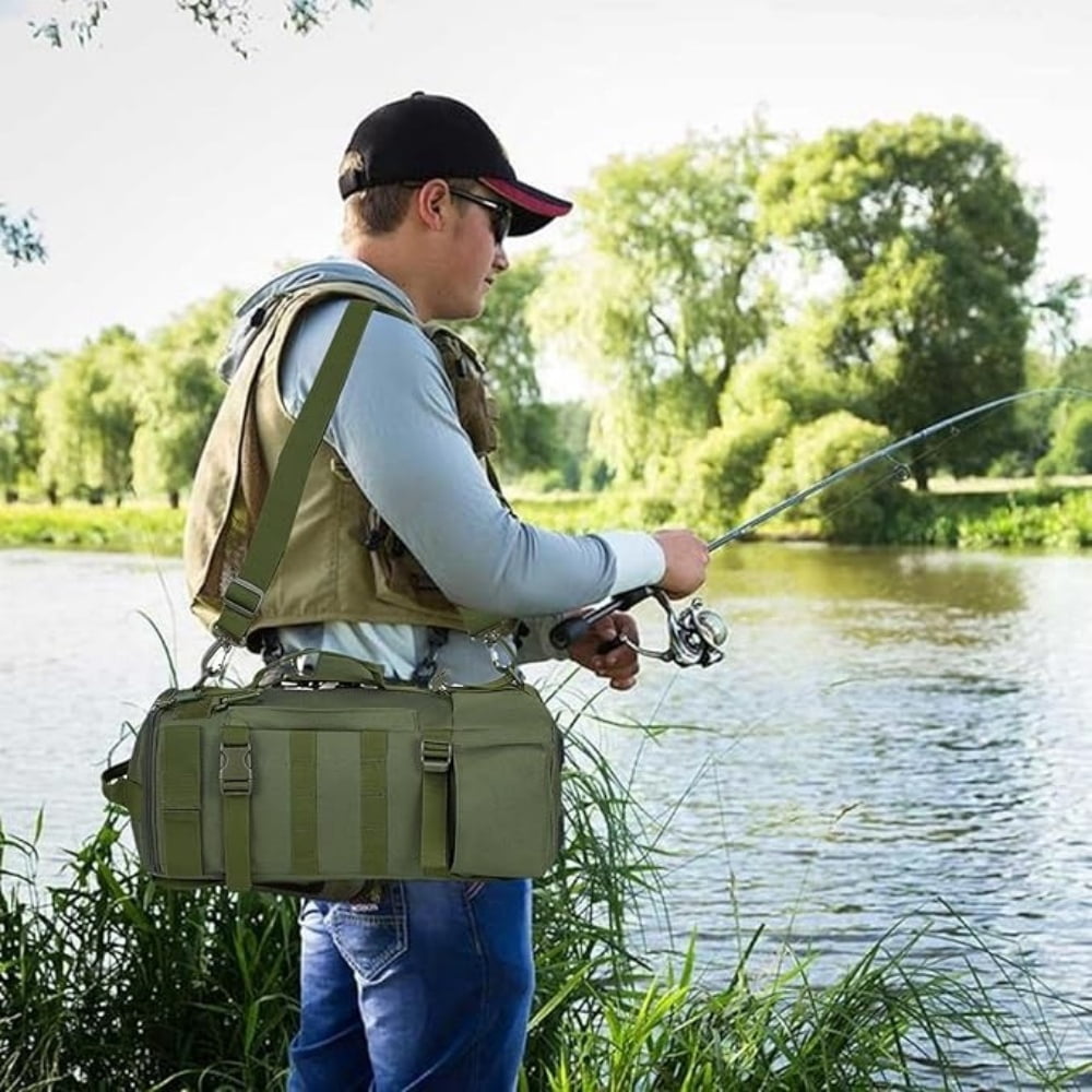 Fishing Backpack Tackle Bag, Kvago Fishing Bag Shoulder Bag with Rod Holders, Storage Bag for Outdoor Activities, Fishing, Camping, Hiking, Cycling (8.27 x 6.69 x 16.93 in, Green)