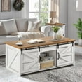 thumbnail image 6 of DreamCurship 48" Farmhouse Lift Top Coffee Table with Storage, Wooden Center Coffee Table for Living Room, Coffee Table with Sliding Barn Door, Hidden Compartmen，White, 6 of 6