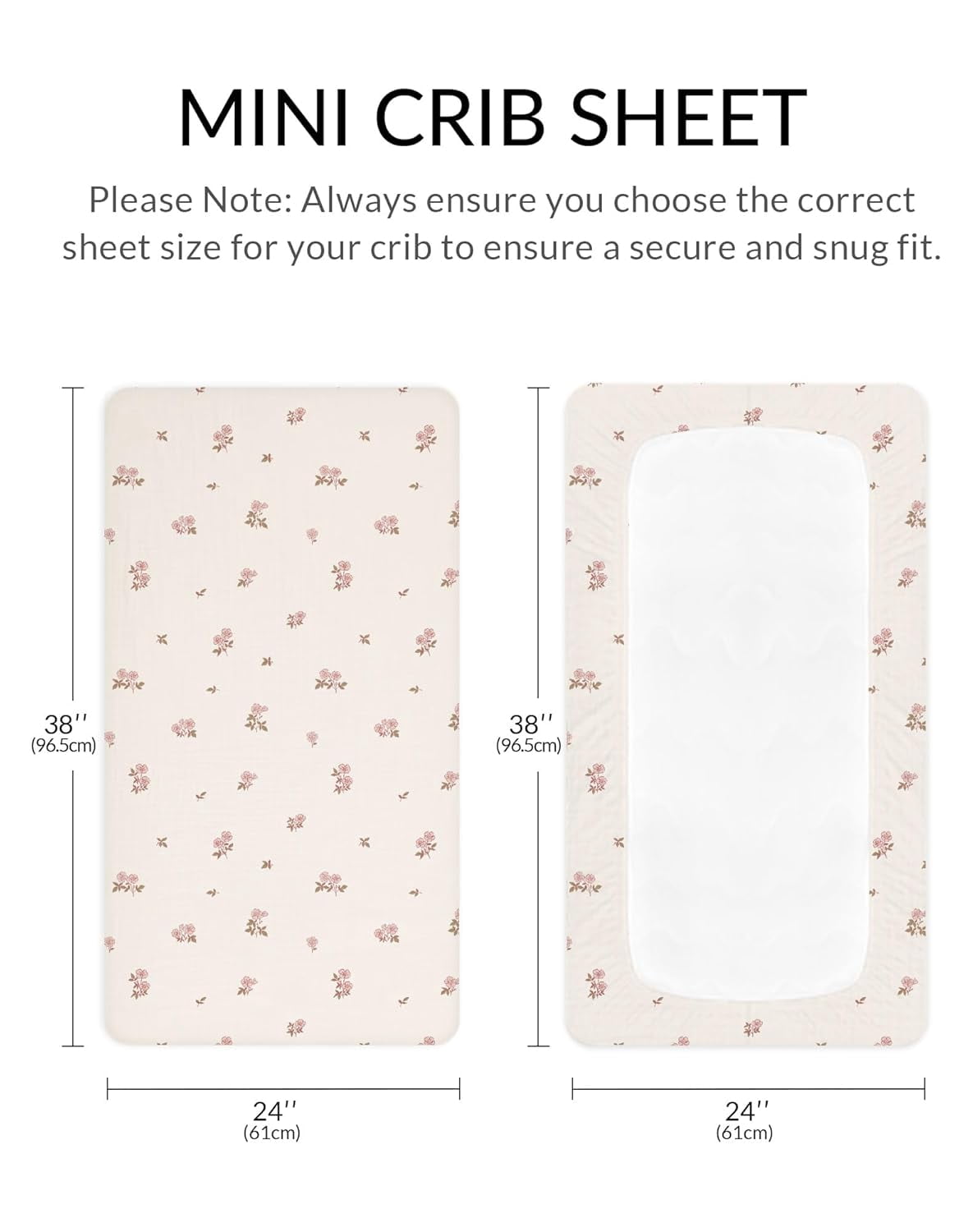 Mini Crib Sheets for Baby Boy Girl 2 Pack, Neutral Mattress Sheet 24" x 38", Muslin Nursery Bedding Soft and Breathable Comfort (Vintage Blossom & Pink)