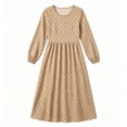 thumbnail image 5 of SAWOBUUN Womens Long Sleeve Dresses High Waist Crewneck Polka Dot A-Line Casual Midi Tshirt Dress with Pockets, 5 of 5