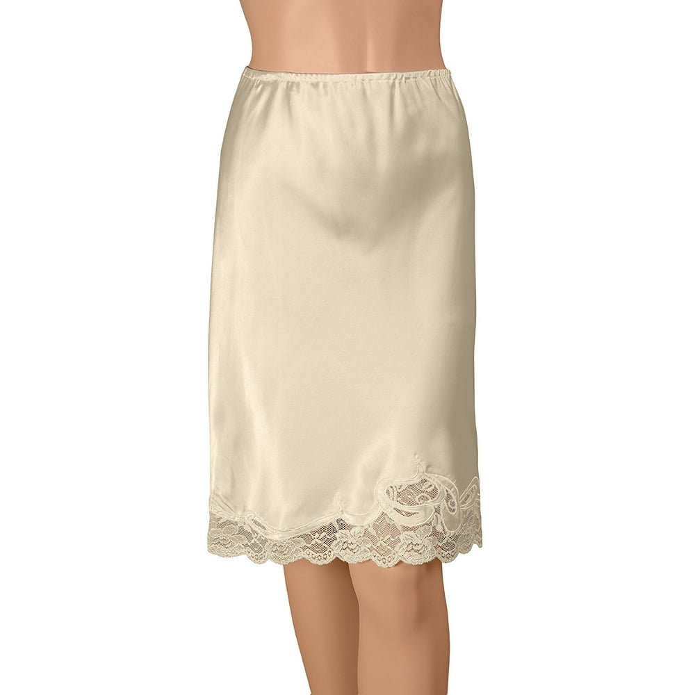 Gemsli Womens Satin Pleasure Satin Half Slip with Novelty Lace, Cling