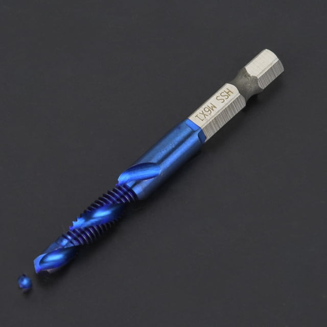 Broca de macho de roscar de vástago hexagonal de 6,35 mm con revestimiento de acero de alta velocidad azul (M6)