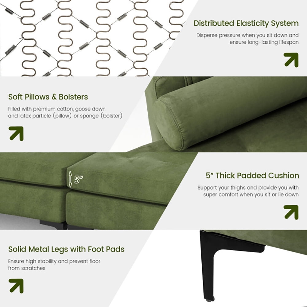 Finihen L-Shaped Sectional Sofa Couch, Sofa Bed, Modular L-shaped 4-Seat Sectional Sofa with Reversible Chaise and 2 USB Ports, for Living Room, Army Green Finihen L-Shaped Sectional Sofa Couch, Sofa Bed, Modular L-shaped 4-Seat Sectional Sofa with Reversible Chaise and 2 USB Ports, for Living Room, Army Green