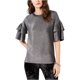 thumbnail image 2 of Michael Kors Blusa con volantes brillantes para mujer, gris, grande Michael Kors con volantes, 2 of 2