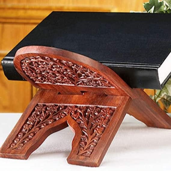 "Catholic Carved Rosewood 10 Inch Collapsible Bible Display Stand 6 1/2"" H x 10"""