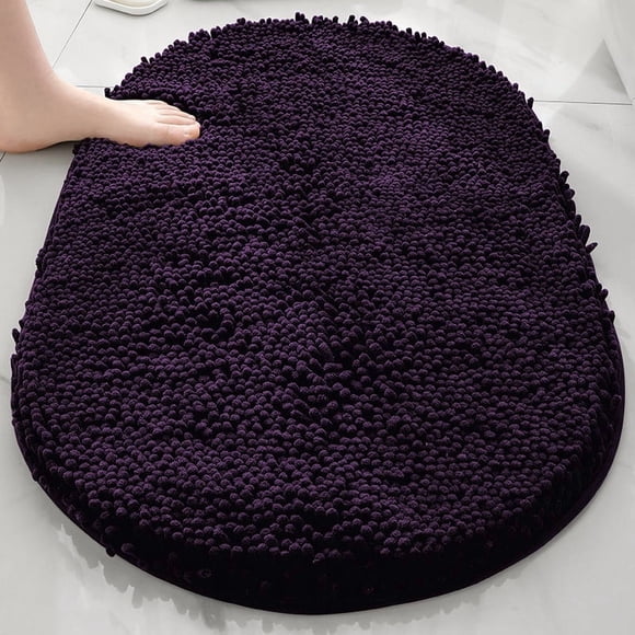 suxuMhao Oval Bathroom Mat, Bath Rugs, 23.62×15.75 Inches 1 Piece, Chenille Shower Rugs, Thick Bathroom Rugs with TPR Backing, Washable Bath Rugs for Bathroom, Rug for Bath Floor, Dark Purple