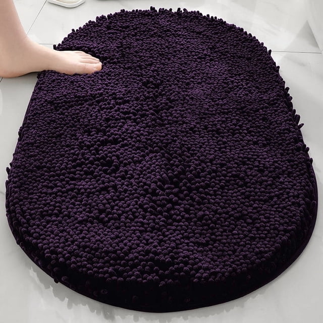 suxuMhao Oval Bathroom Mat, Bath Rugs, 23.62×15.75 Inches 1 Piece, Chenille Shower Rugs, Thick Bathroom Rugs with TPR Backing, Washable Bath Rugs for Bathroom, Rug for Bath Floor, Dark Purple