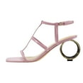 thumbnail image 2 of XYD Women Fashion Strappy Sandals Metal Circular Block High Heels Square Open Toe Pumps Party Club Shoes Size 7 Pink, 2 of 4