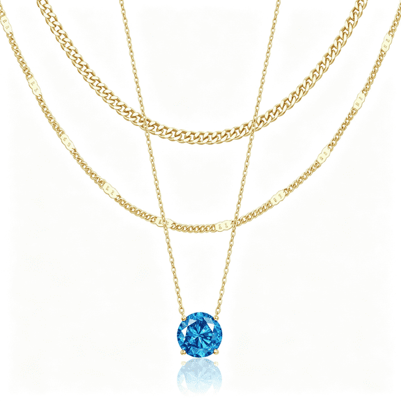 DESIGNICE Layered Gold Necklaces for Women, 14K Gold Sterling Silver Plated Dainty Pendant Necklace Set Non Tarnish, Chunky Stackable Cuban Chain Choker, Trendy Birthstone Vacation Jewelry Gift
