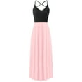 thumbnail image 3 of Fridja Womens Splicing O-Nack Casual Sling Backless Solid Halter Mid-Calf Dress, 3 of 4