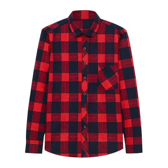 Mens Big & Tall Plaid Shirts with Pocket M-4X Plus Size Long Sleeve Button Up Collared T Shirt Casual Comfort Lapel Slim Work Tshirts Tops