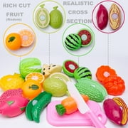 NimJoy Pretend Play Grocery Shopping Basket Toy for Girls 3-6 Years - Kids Food Play Set, 28Pc Mutil-Color Sliceable Fruit and Vegetable to Toddlers Pretend Food